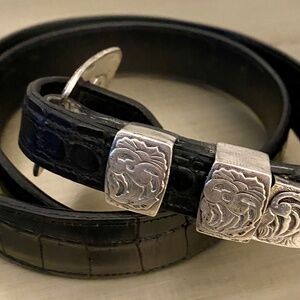 Black Alligator Belt with Sterling Silver Buckle and Hardware. Size 36.
